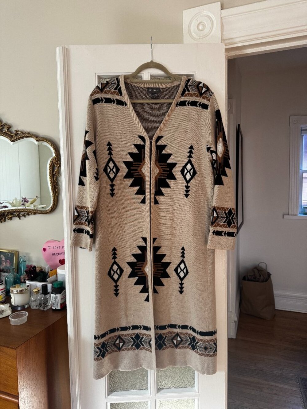Long Beige Jacquard Sweater